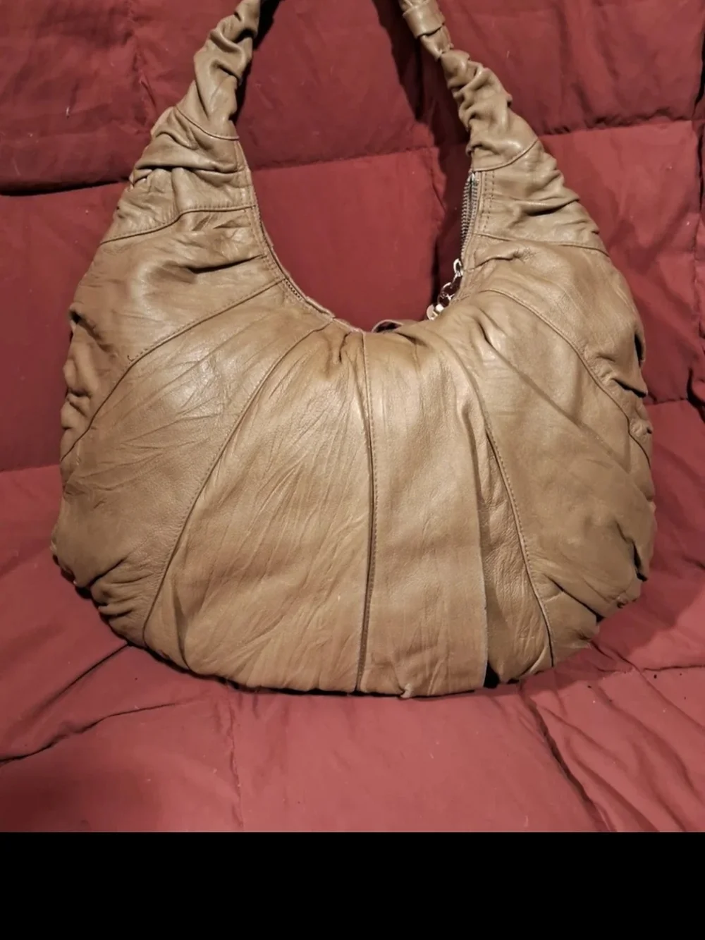 Steve Madden Taupe Ruched Hobo with Tassel